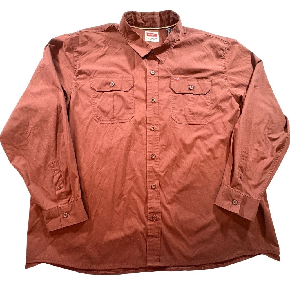 Wrangler Work Shirt Mens 3XL Brick Red Long Sleeve Cotton Blend Stretch Utility